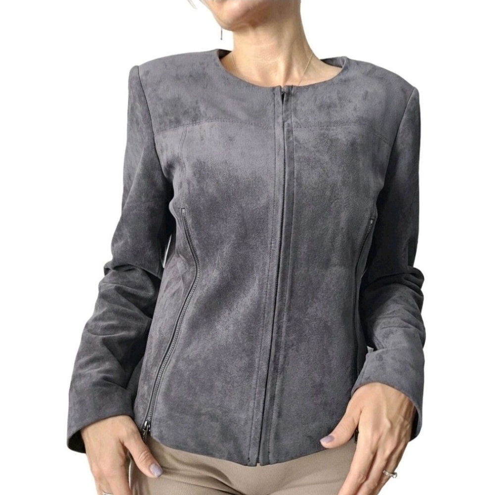 Calvin Klein Gray Faux Suede Jacket - Picture 10 of 10